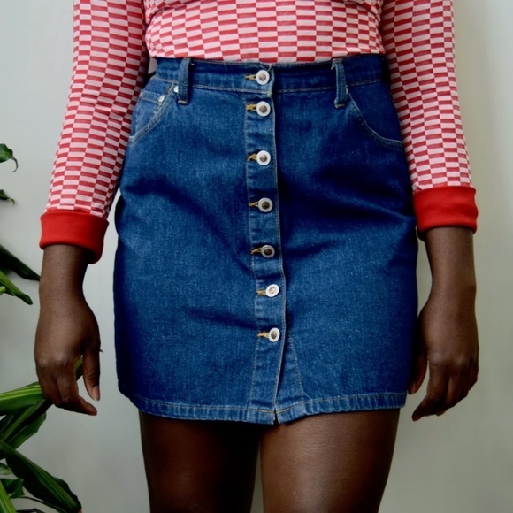 Vintage Levi’s Mini Pencil Skirt Silver Tab Denim Button front Pockets Blue XL - Picture 1 of 12